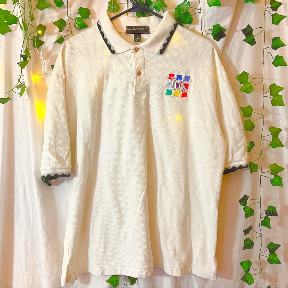 1960 COUNTRY COTTONS - L | Early Vintage White 100% Cotton Golf Jersey Polo